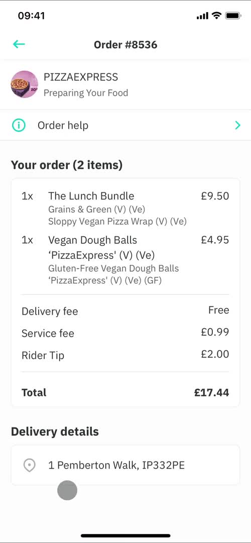 Ordering food screenshot