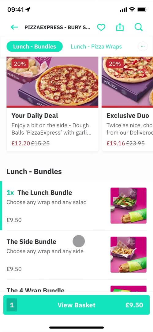 Ordering food screenshot