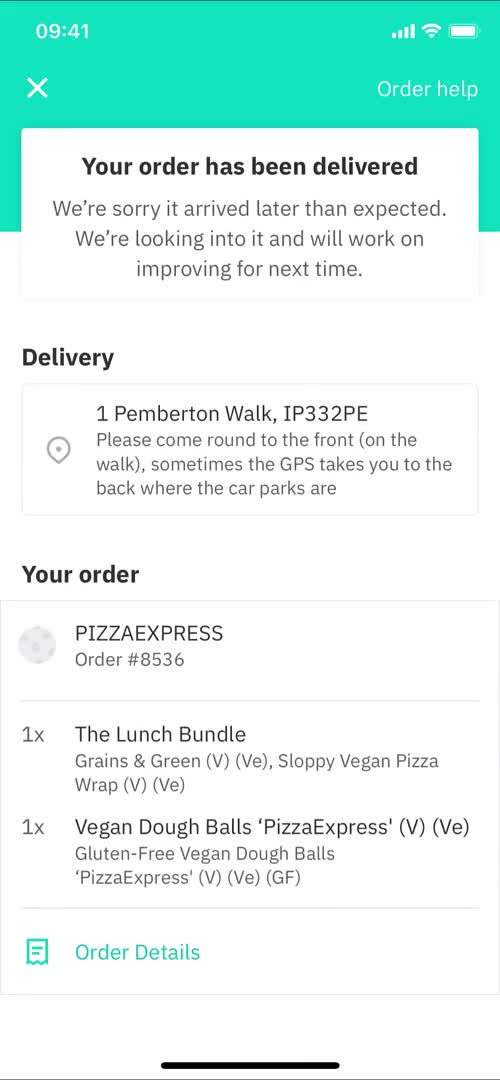 Ordering food screenshot