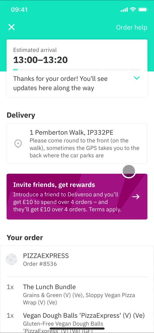 Ordering food screenshot