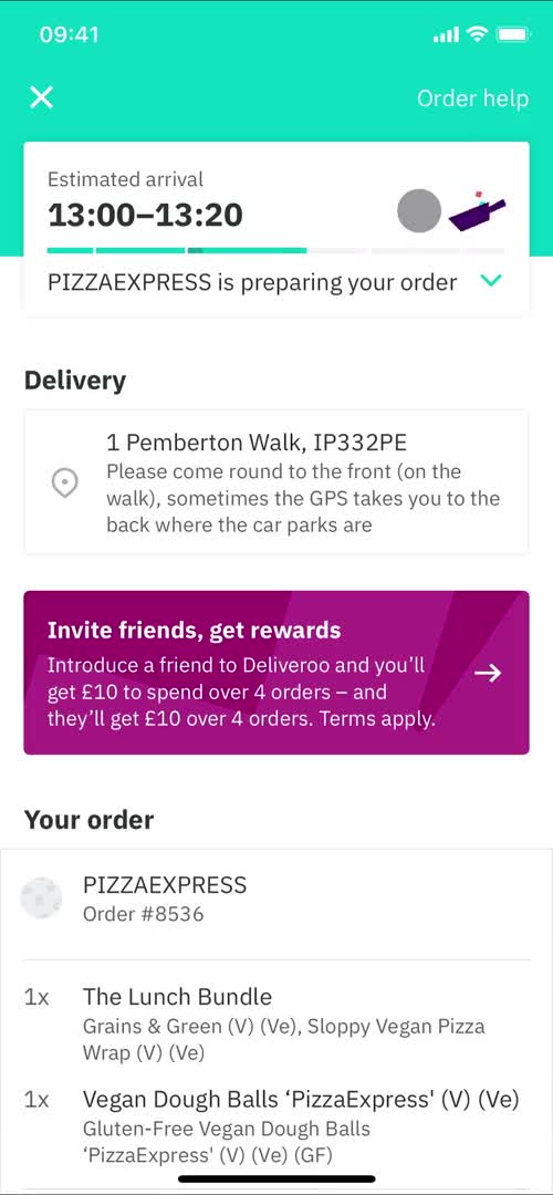 Ordering food screenshot