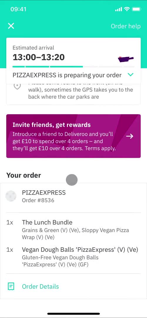 Ordering food screenshot