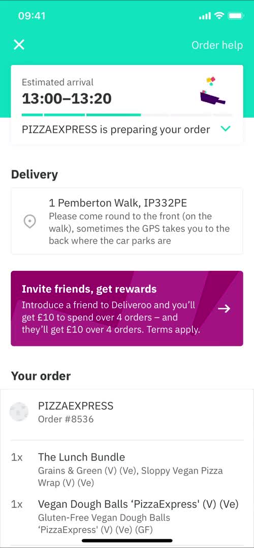 Ordering food screenshot