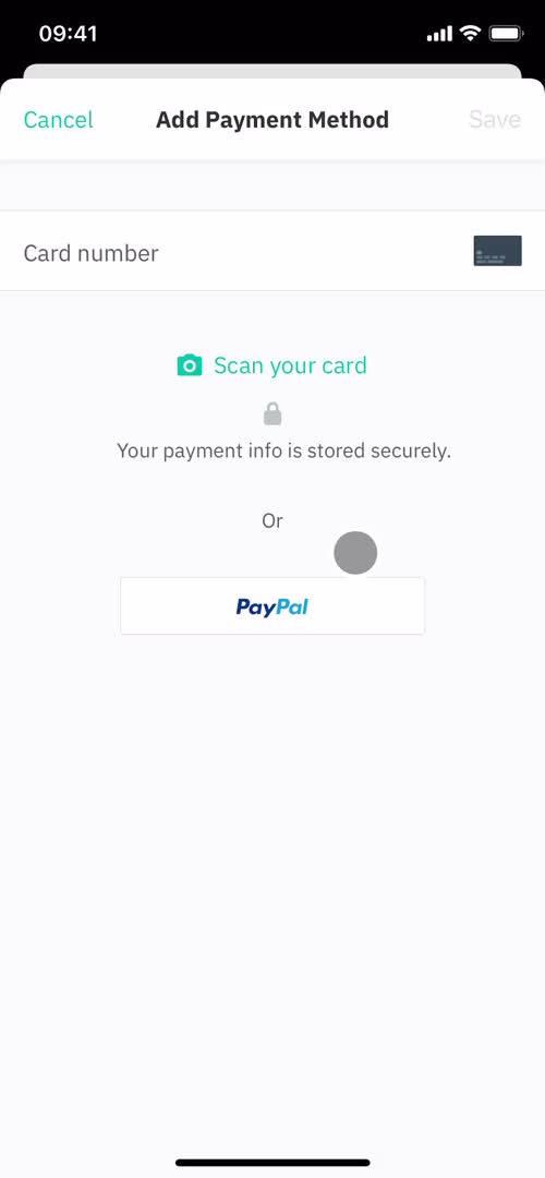 Adding payment details screenshot