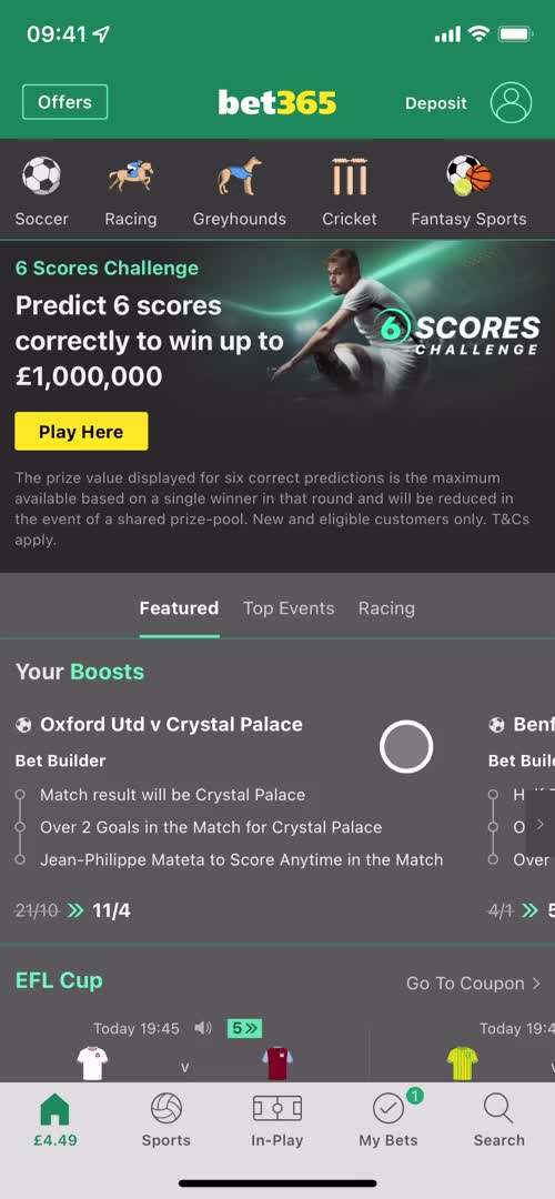Screenshot of Home on Placing bets on Bet365 user flow