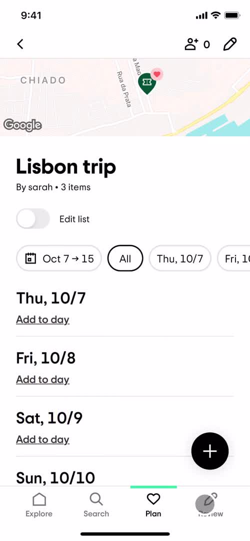 Planning a trip screenshot