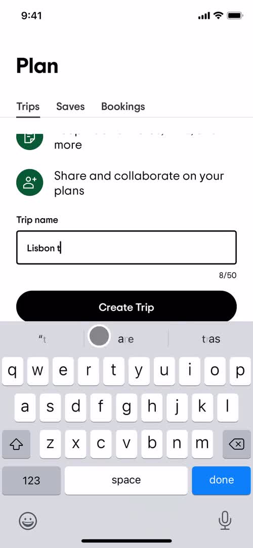 Screenshot of Create trip on Planning a trip on Tripadvisor user flow