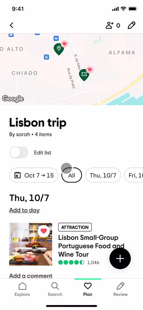 Planning a trip screenshot