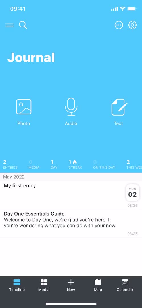 Screenshot of Timeline on Reminders on Day One user flow