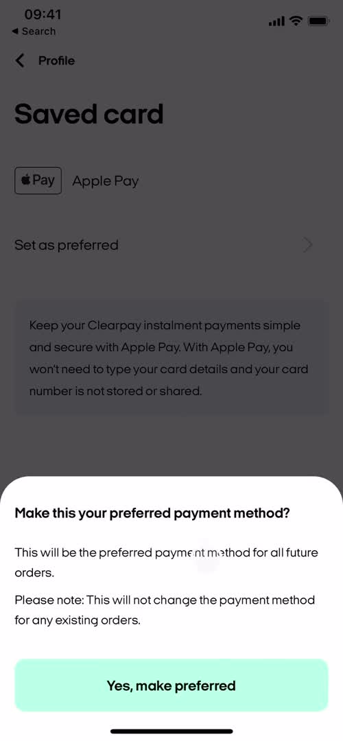 Removing a payment method screenshot