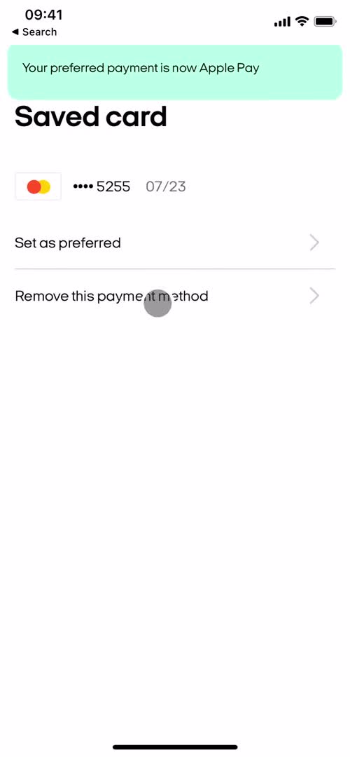 Removing a payment method screenshot