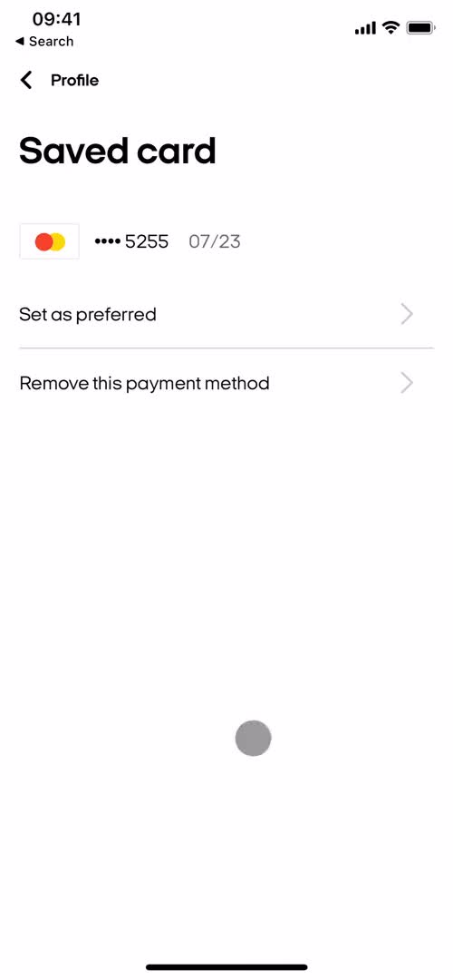 Removing a payment method screenshot