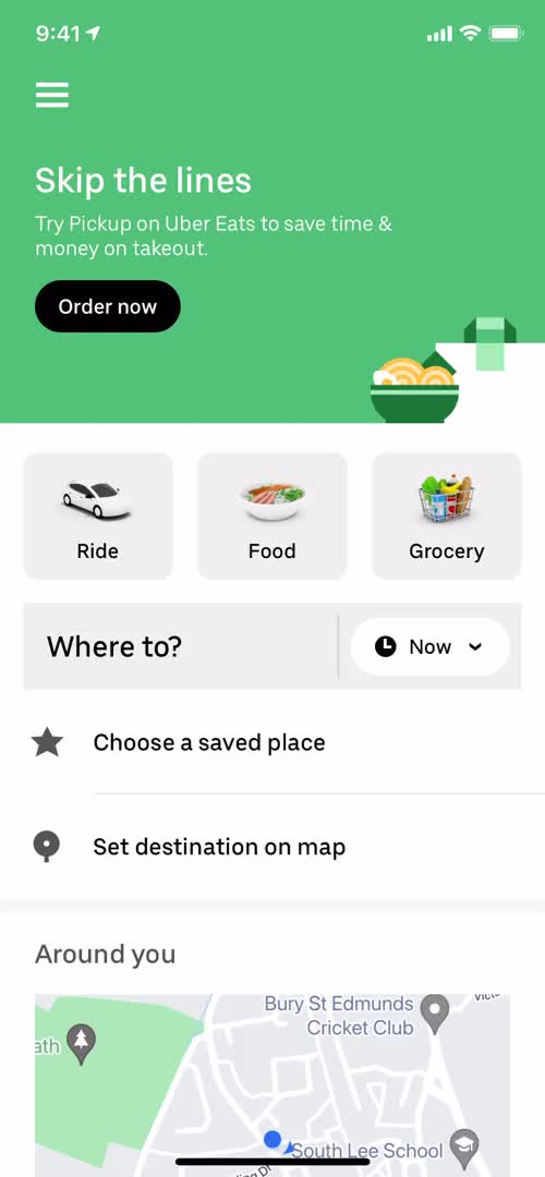 Screenshot of Home on Saved places on Uber user flow