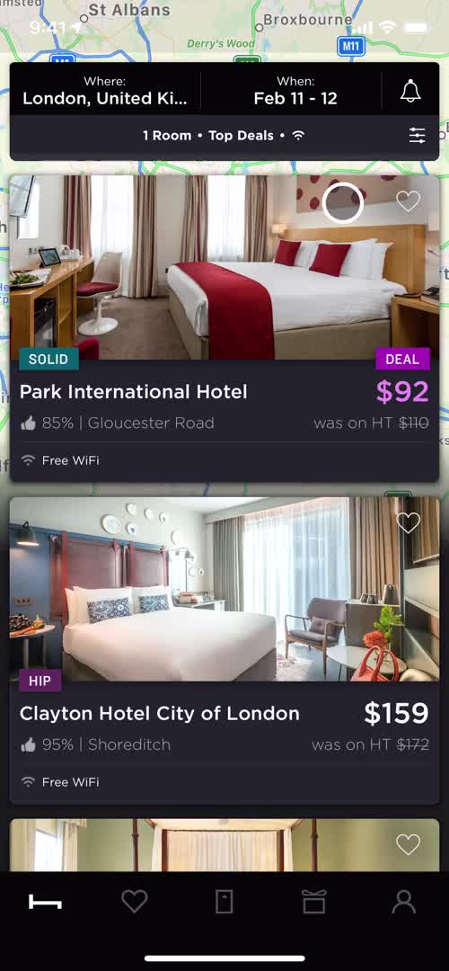 Screenshot of Home on Saving on HotelTonight user flow