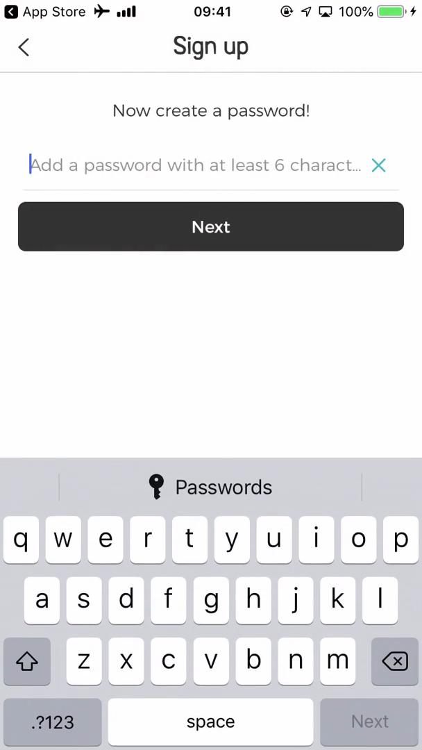 TouchNote create new password screenshot