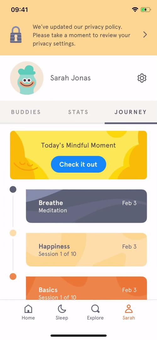 Screenshot of Journey on Activity feed on Headspace user flow