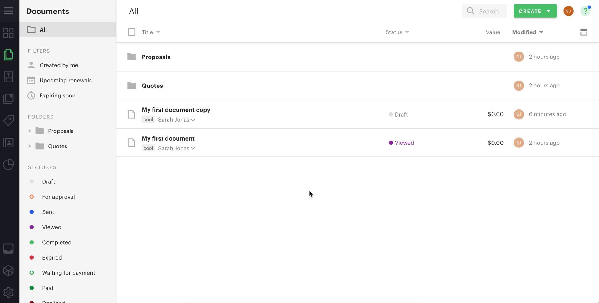 Screenshot of Documents on Searching on PandaDoc user flow