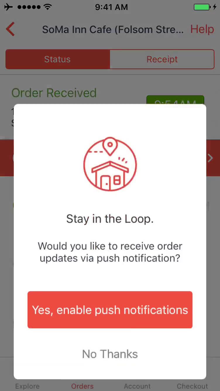 Cancelling an order screenshot