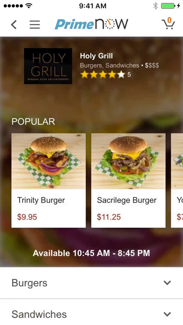 Ordering food screenshot