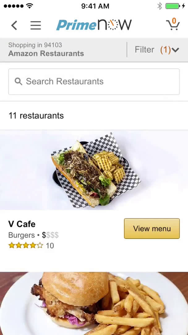 Ordering food screenshot