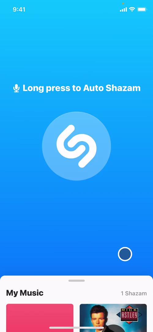 Screenshot of Home on Music recognition on Shazam user flow