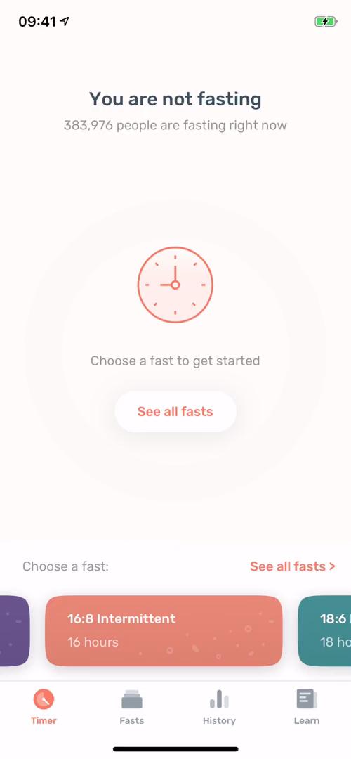 Screenshot of Timer on Starting a fast on Zero user flow