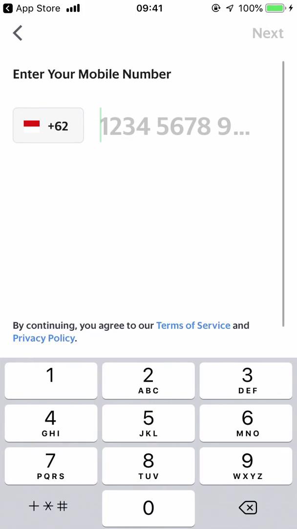 Screenshot of Enter phone number on Onboarding on Grab user flow