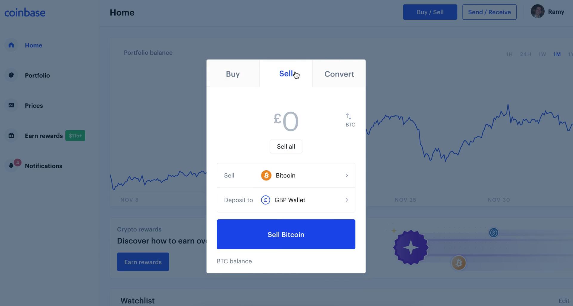 Coinbase sell screenshot