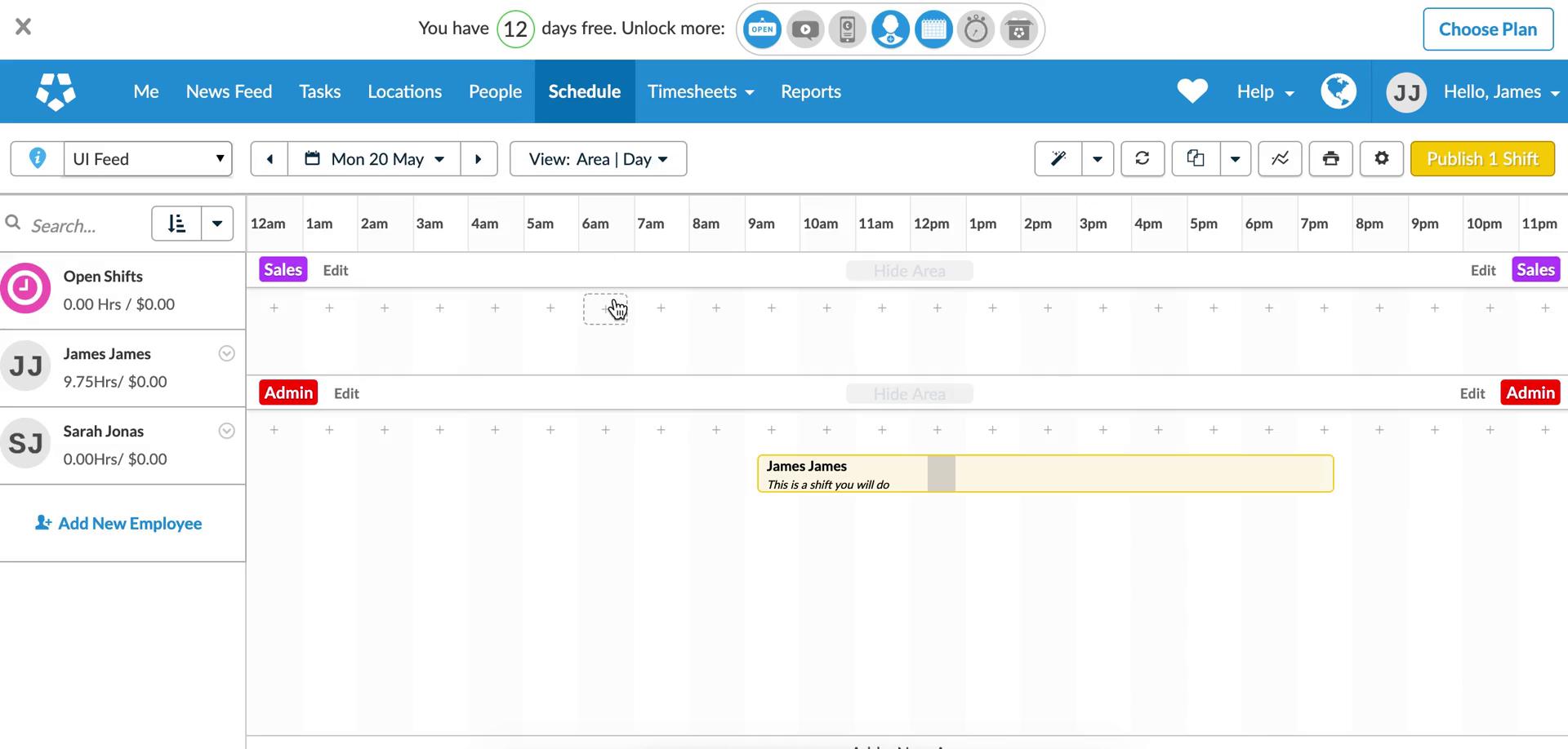 Screenshot of Schedule on Creating a schedule on Deputy user flow