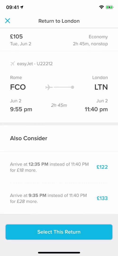 Finding flights screenshot