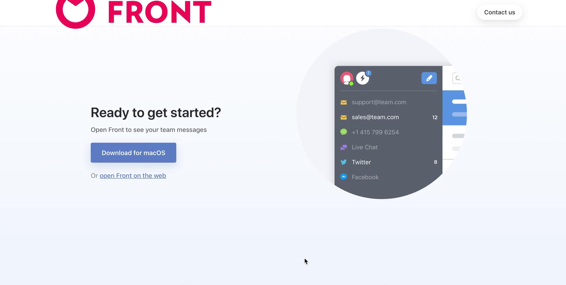 Screenshot of Get started on Accepting an invite on Front user flow