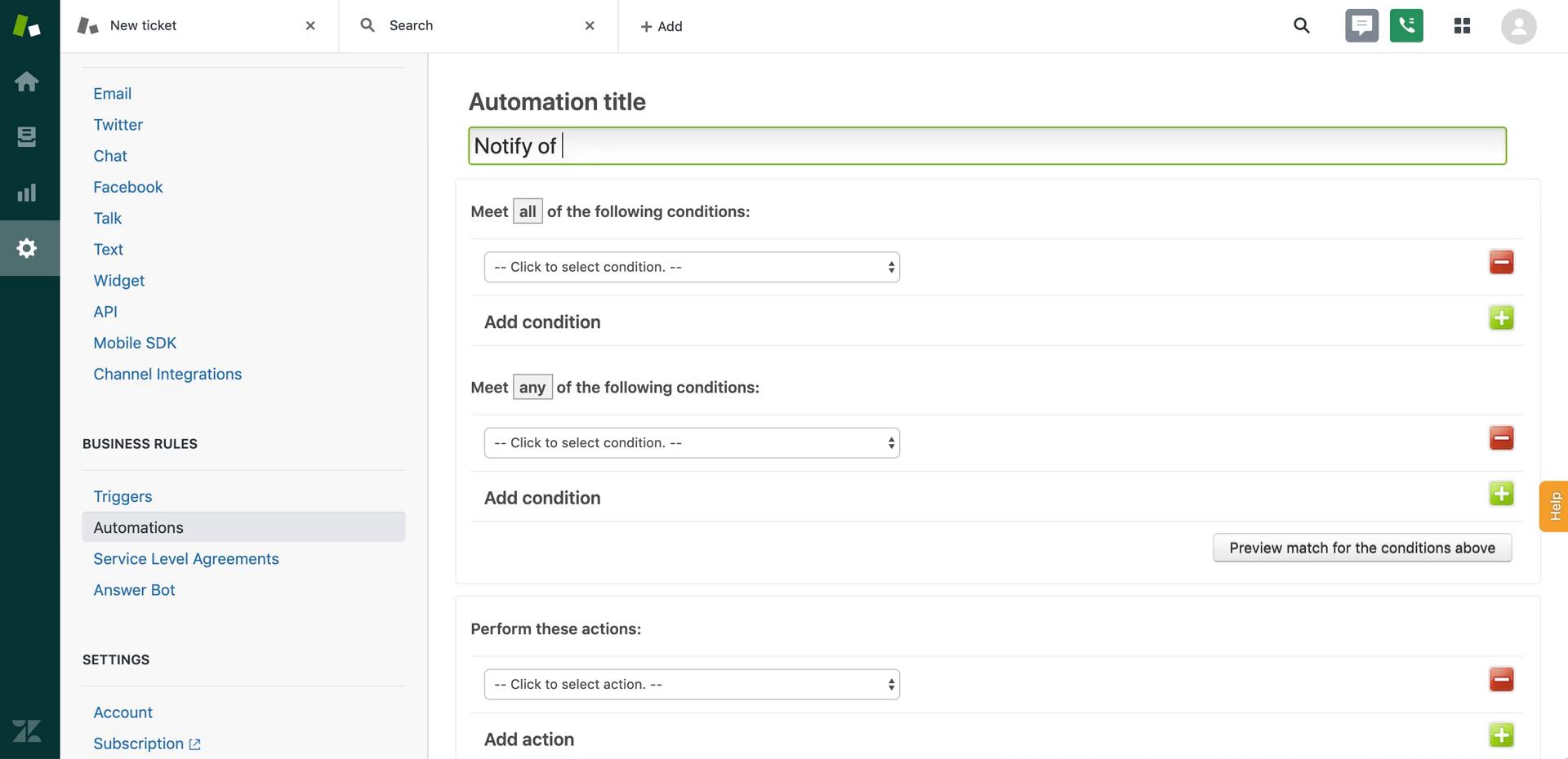 Creating an automation workflow screenshot