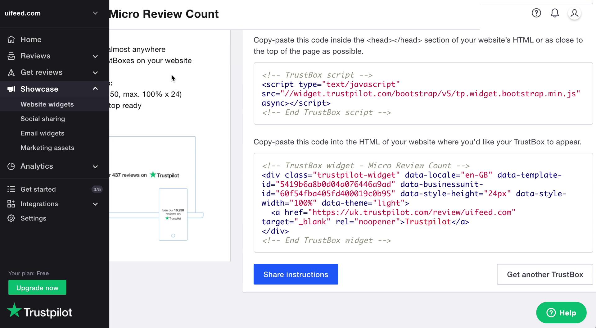 Installing a widget on Trustpilot video thumbnail