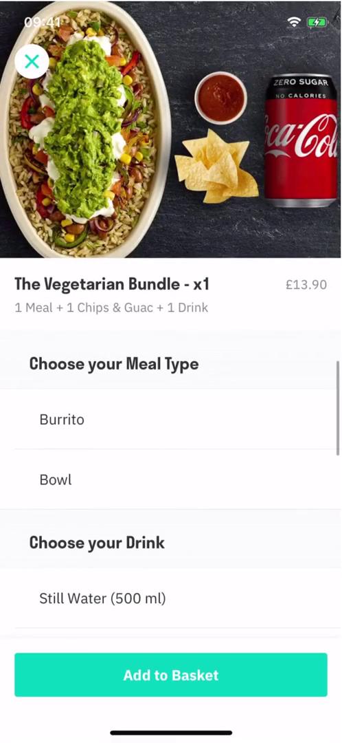 Ordering food screenshot