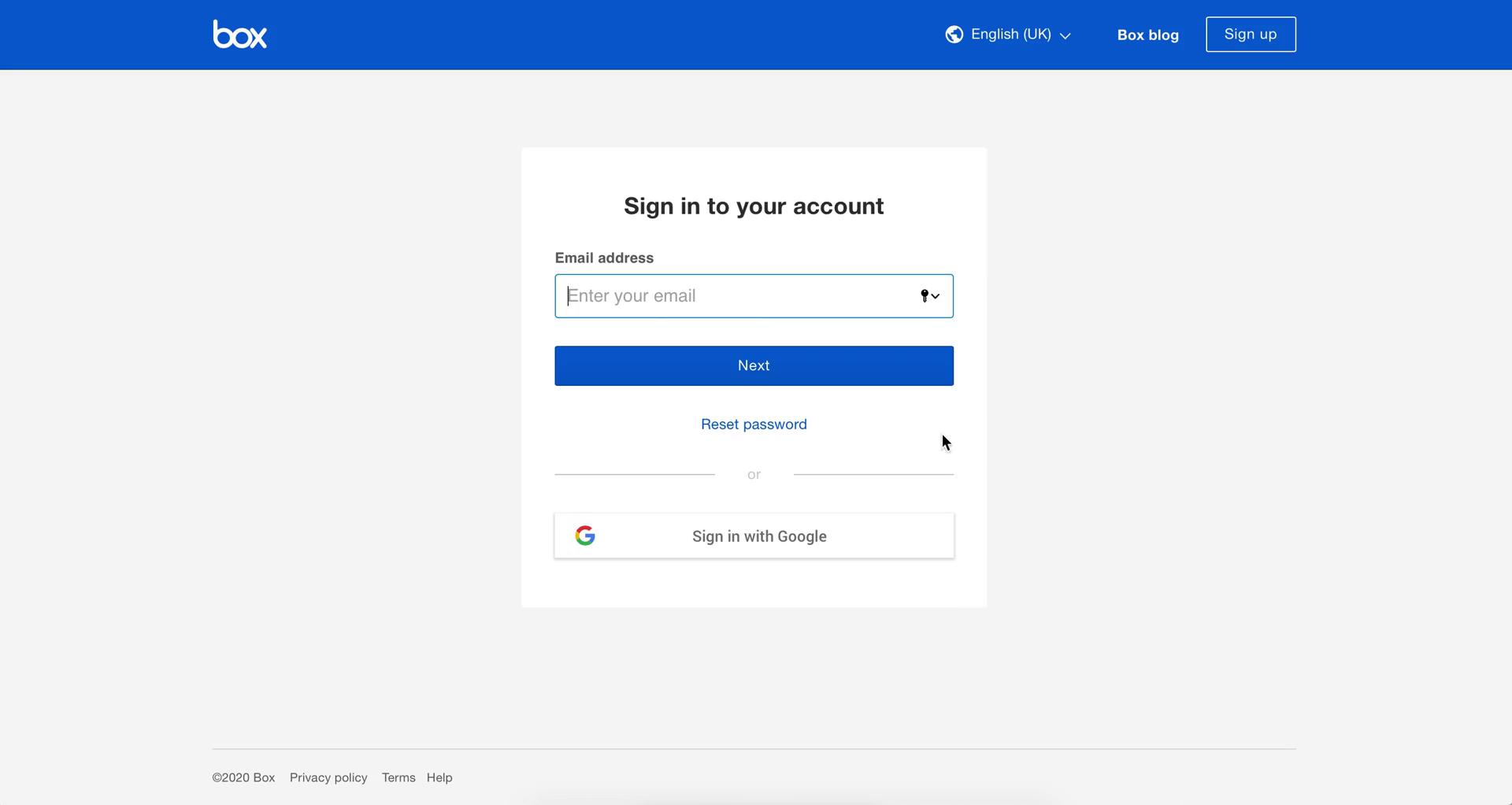 Screenshot of Sign in on Accepting an invite on Box user flow