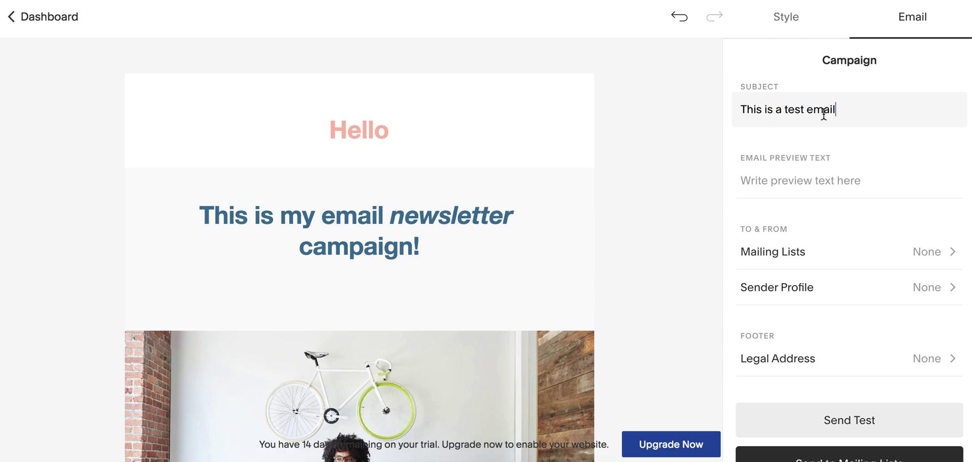 Creating an email campaign screenshot