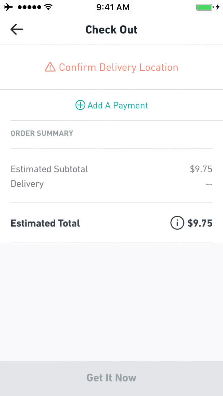 Ordering food screenshot