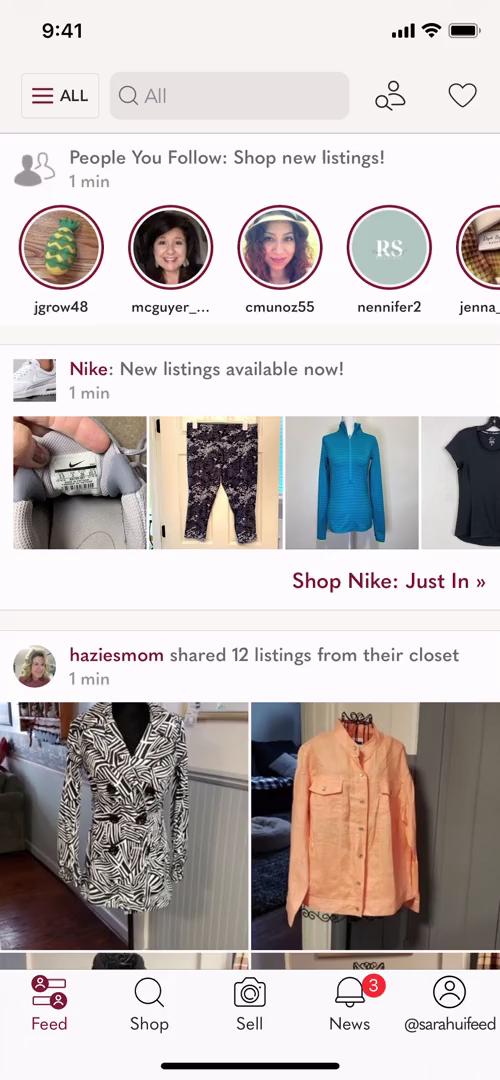 Screenshot of Home feed on Searching on Poshmark user flow