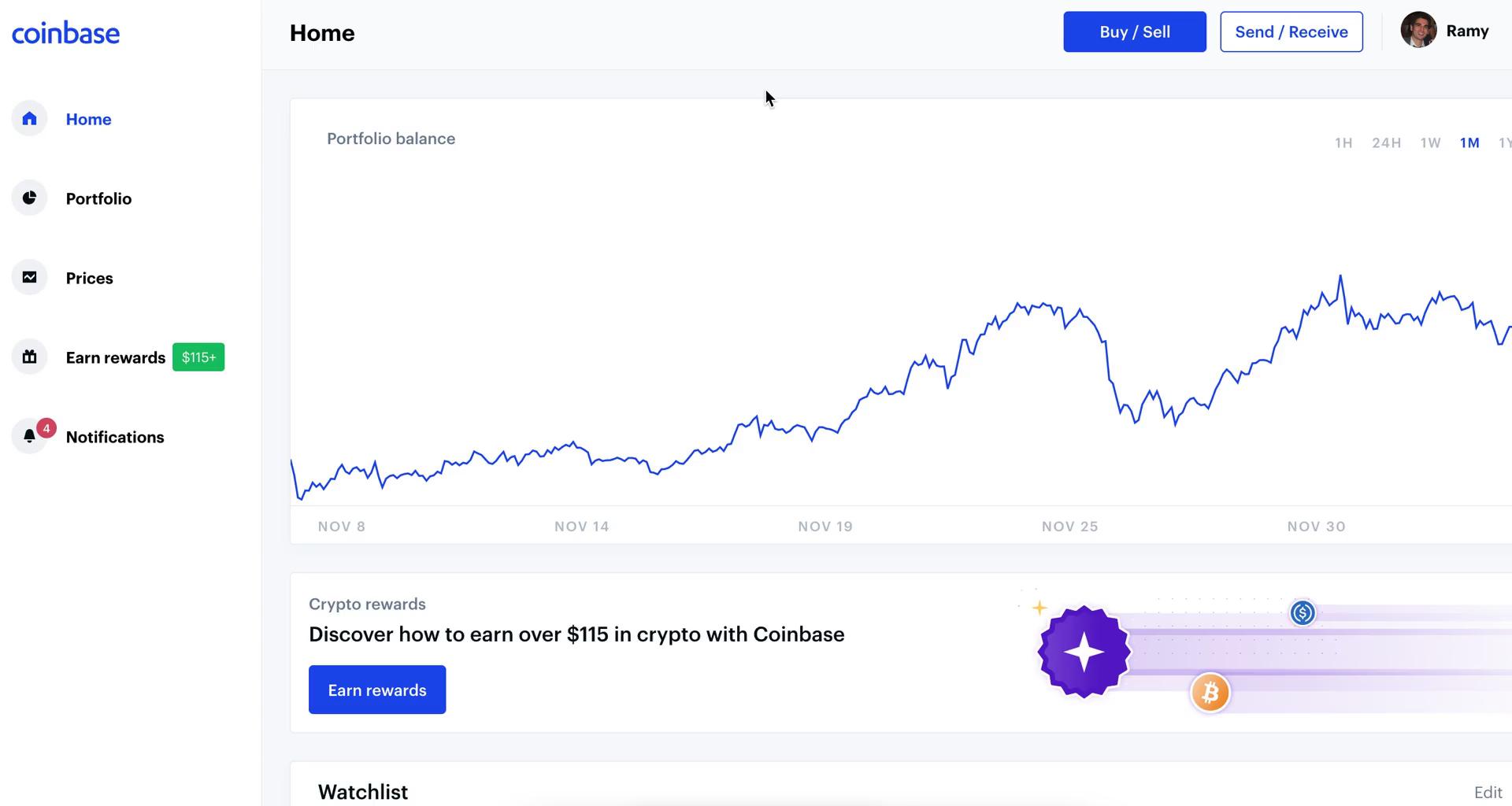 Coinbase home screenshot