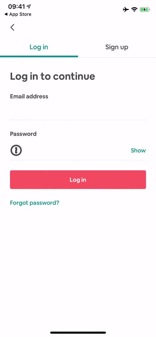 Airbnb log in screenshot