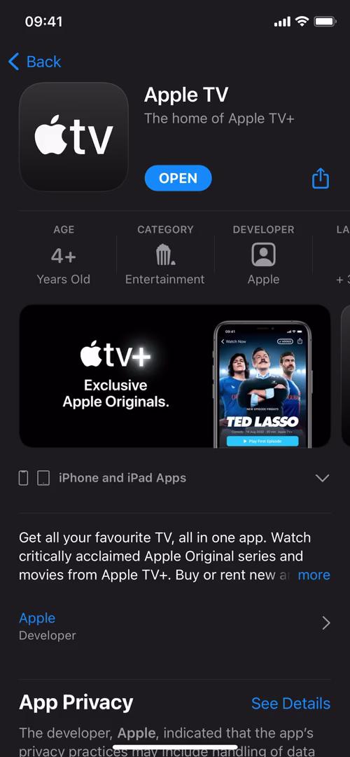 Apple TV app store listing screenshot