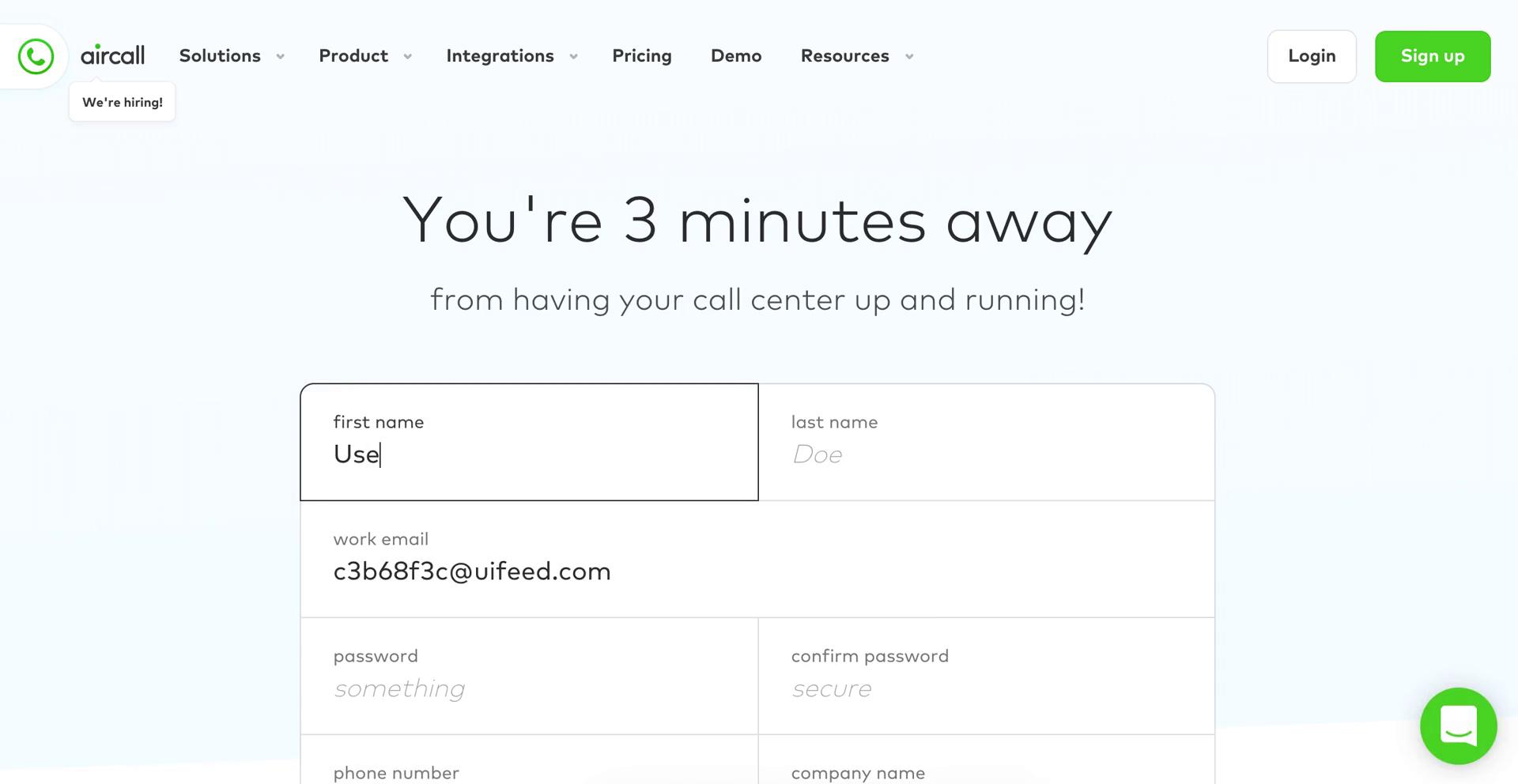 Screenshot of on Onboarding on Aircall user flow
