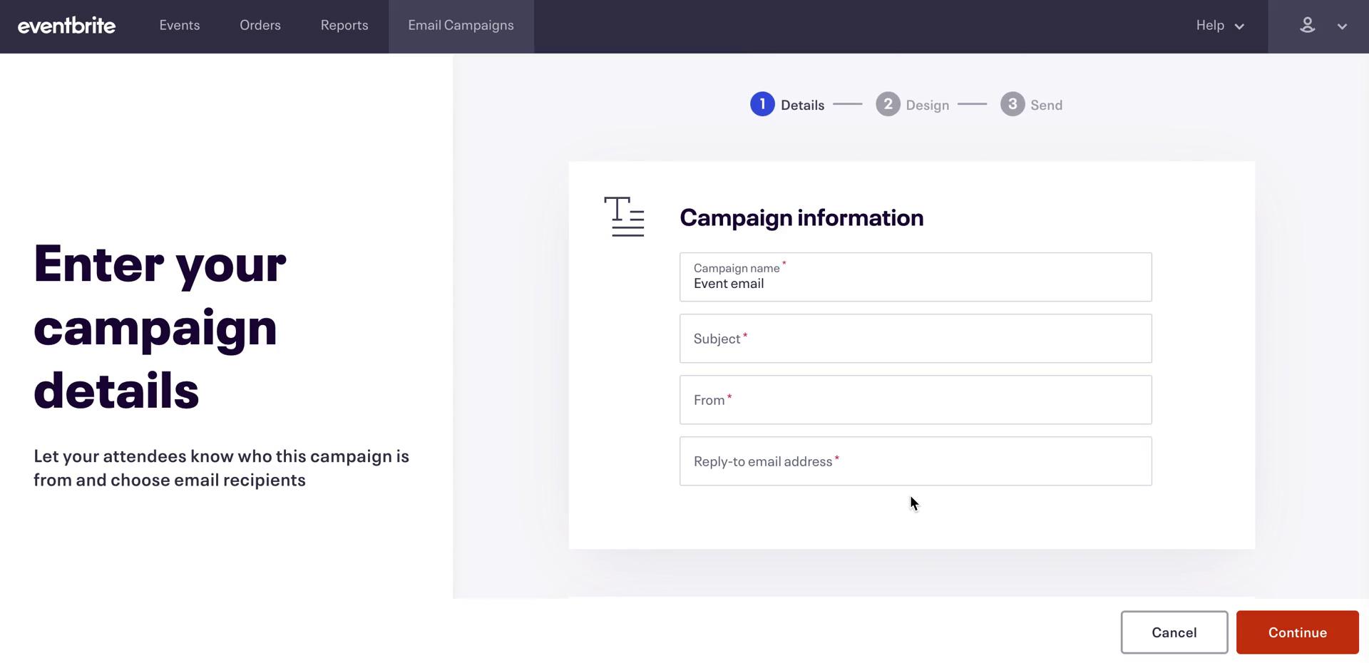 Creating an email campaign screenshot