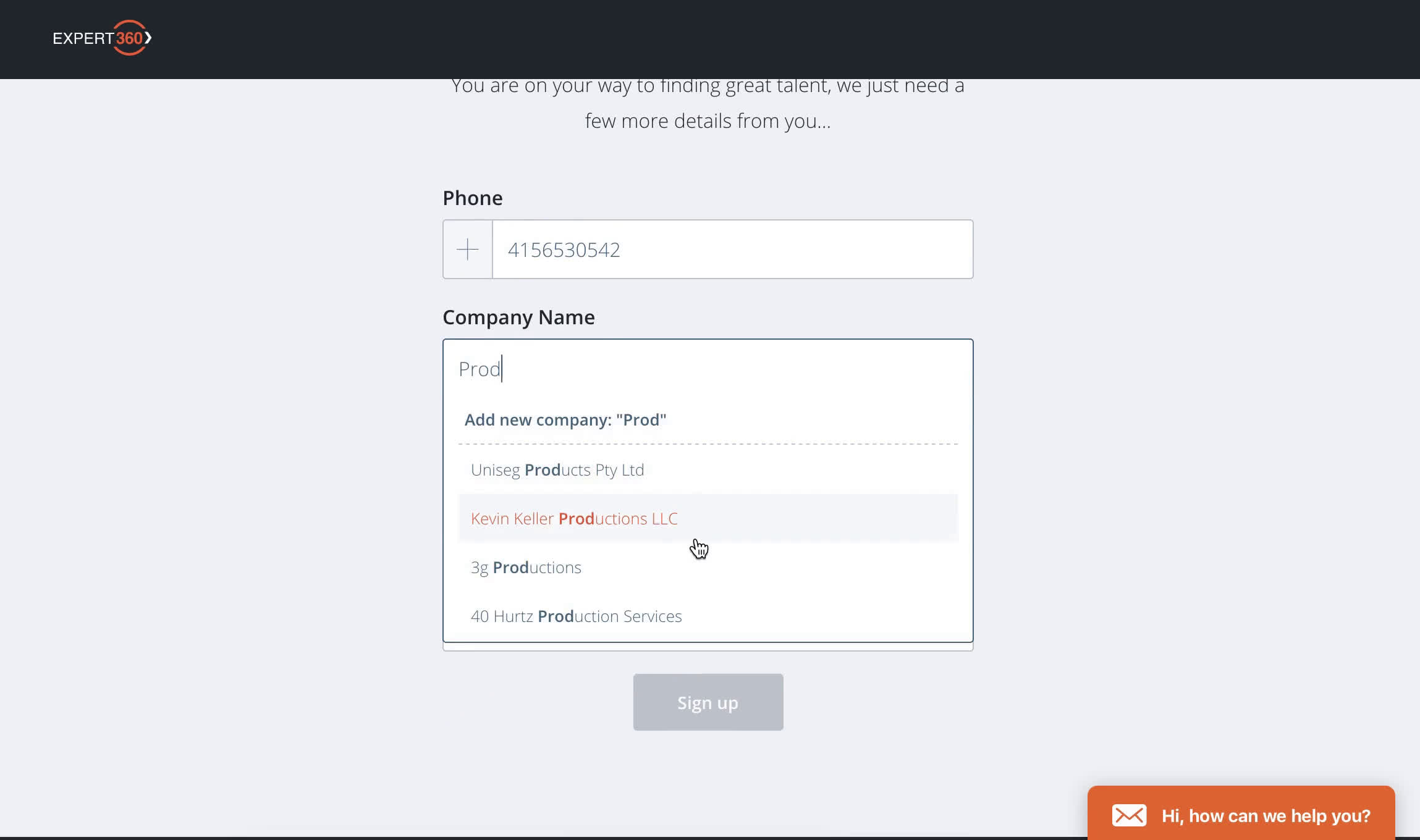 Applying as a company screenshot