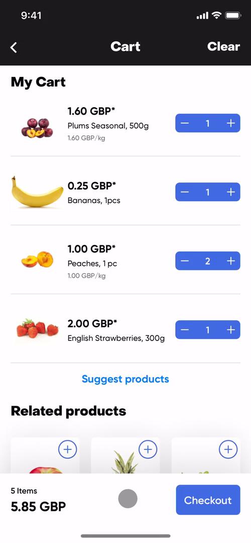 Screenshot of Shopping cart on Buying something on Gorillas user flow