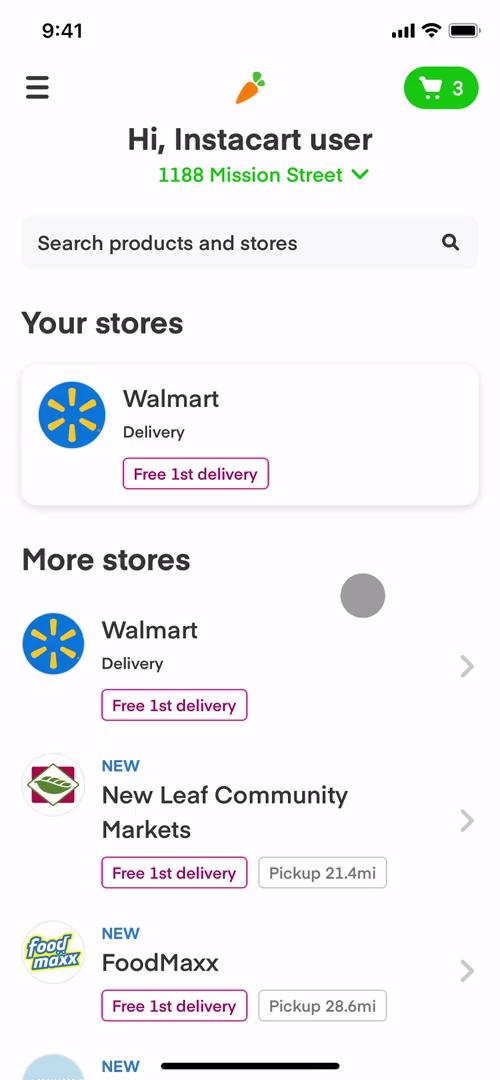 Screenshot of Stores on Searching on Instacart user flow