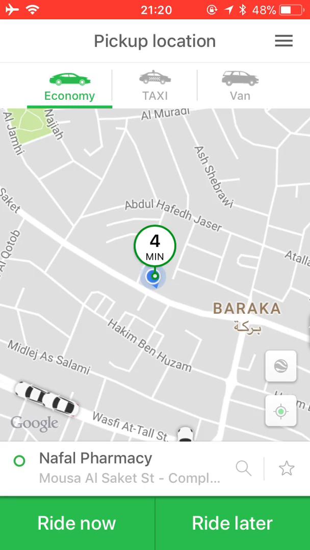 Screenshot of on Booking transport on Careem user flow