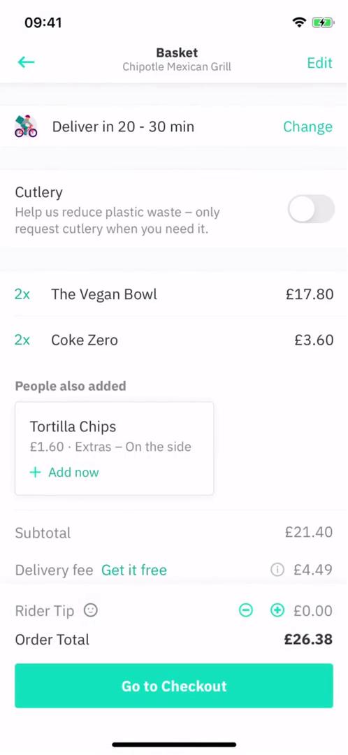 Deliveroo basket screenshot