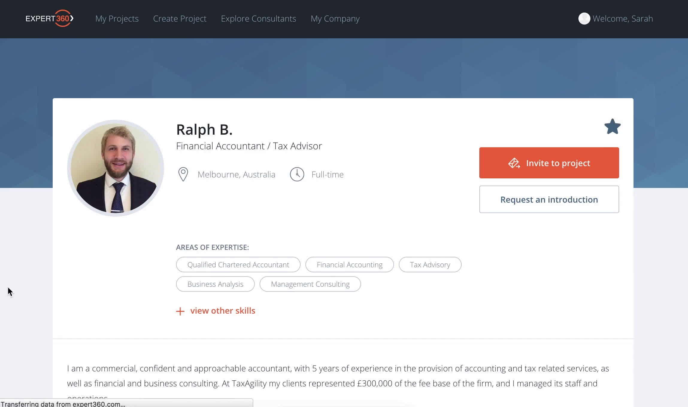 Screenshot of on Finding candidates on Expert360 user flow
