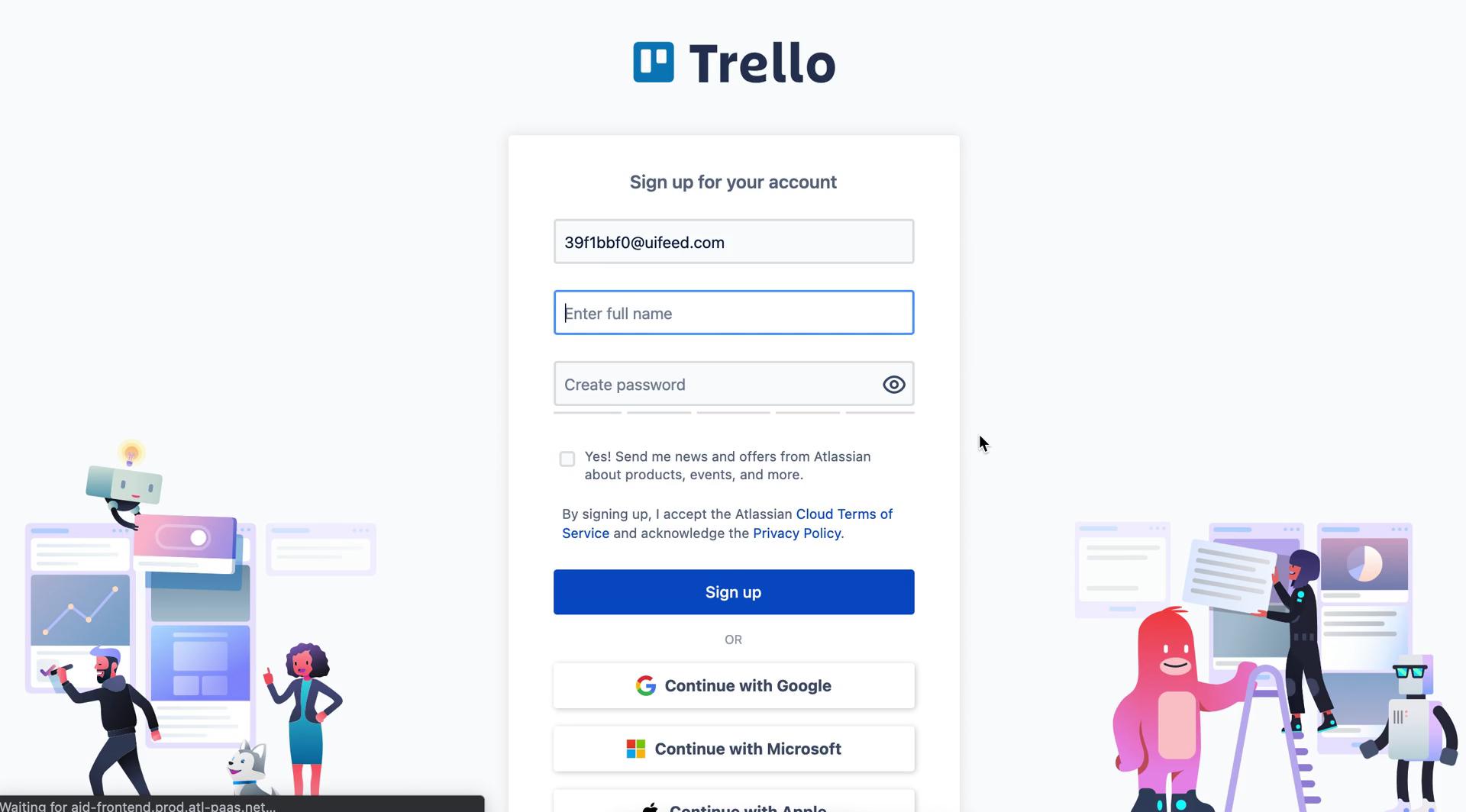 Screenshot of Sign up on Onboarding on Trello user flow